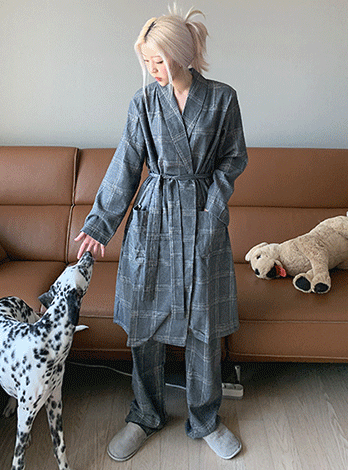 Check robe pajama set (2color)