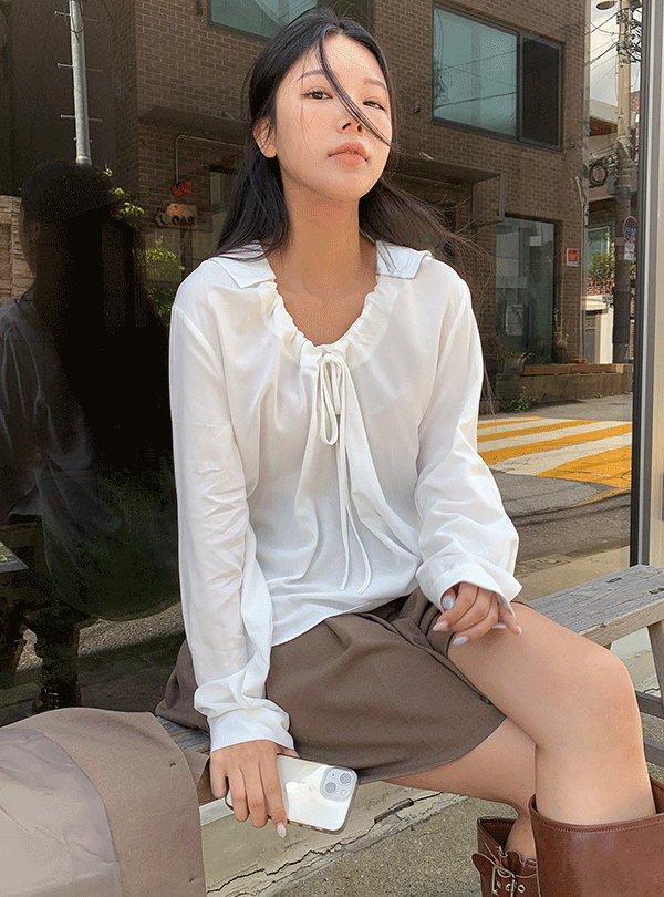 Silky shirring blouse (2color)