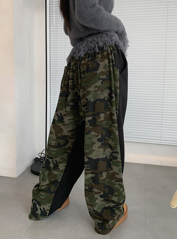 Camouflage half corduroy sweat pants (3color)