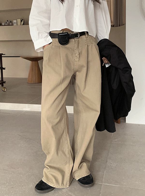 Plain washed pintuck pants (2color)
