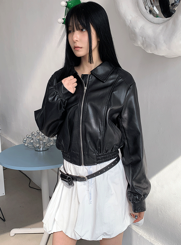 Section leather cropped jacket (2color)
